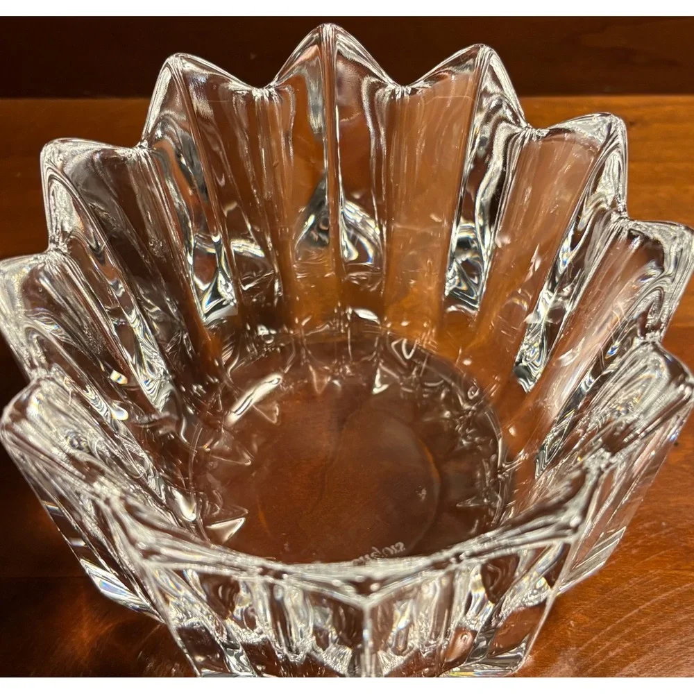 Orrefors Sweden Corona Crystal Bowl Lars Hellsten Signed Scalloped 4.5 inch